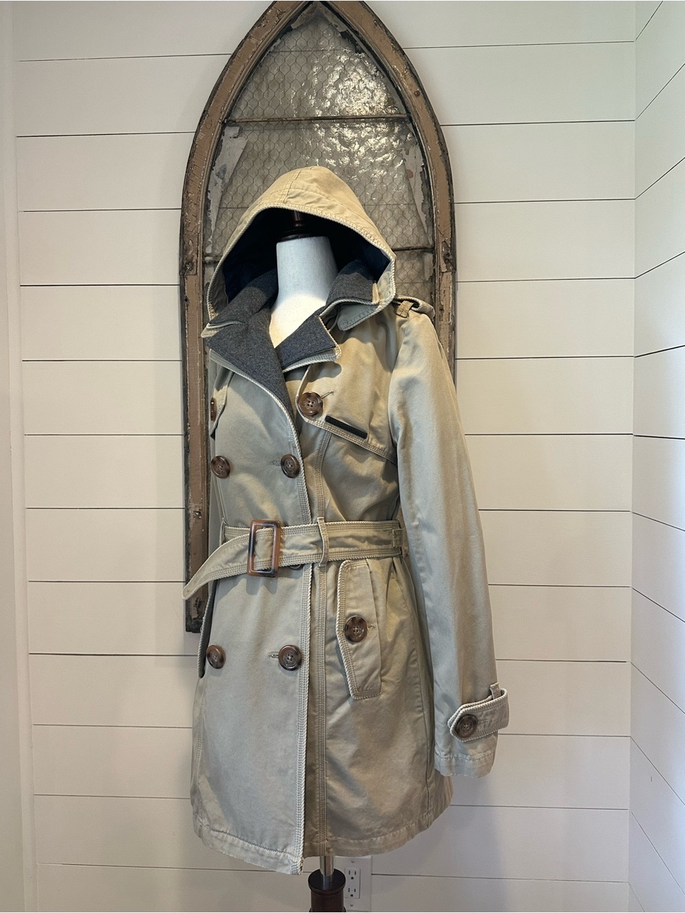 SUPERDRY Women's Vintage City Mac Khaki Double Breasted Trench Coat Medium M - Picture 10 of 16